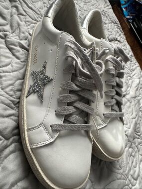 White  Sneakers with Silver Glitter Star